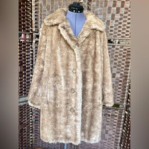 Vintage Faux fur modacrylic blonde Coyote tan pea coat shaggy swing jacket XL 14